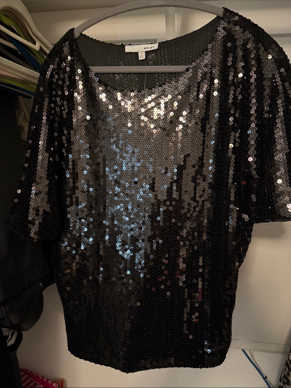 WD.NY Black Sequin Short Sleeve Blouse